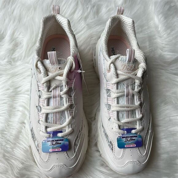 🆕 Skechers Women's D'Lites Memory Foam Sneakers Multicolor Lace Detail Size 7.5 - Picture 2 of 11
